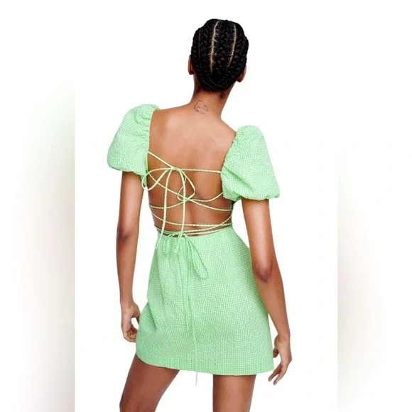 ZARA, Structured Gingham Dress, XS, Green & White - Picture 5 of 11